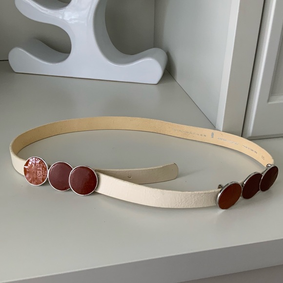 DOROTHEE SCHUMACHER FARFETCH Pebbled Cream Leather Brown Metal Disc Belt Size 85 - Picture 2 of 16